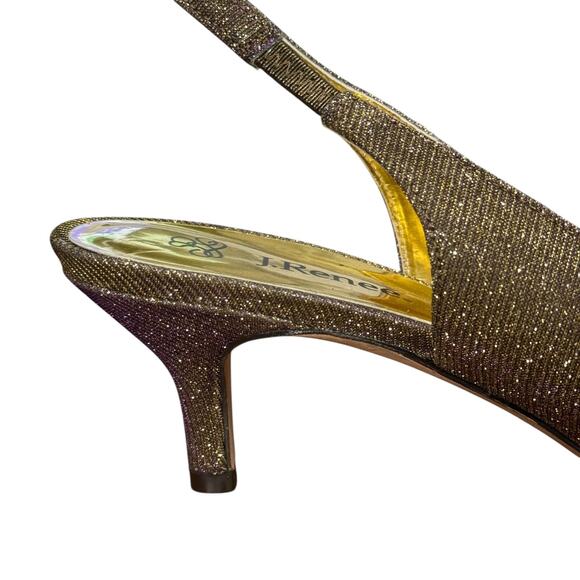 J Renee Metallic Gold Purple Slingback Peep Toe Heels Shoes Leather Sole sz 11 - Picture 3 of 16